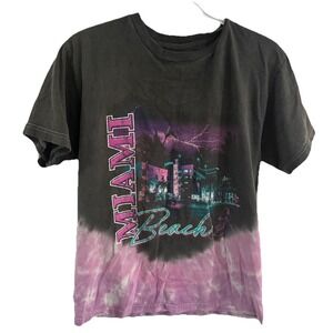 PACSUN MIAMI BEACH MENS SHIRT SIZE SMALL BLACK GRAPHIC TEE SHORT SLEEVE FADED